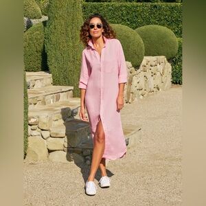 Frank & Eileen Rory Maxi Shirtdress L Bubblegum Pink Italian Classic Linen NEW
